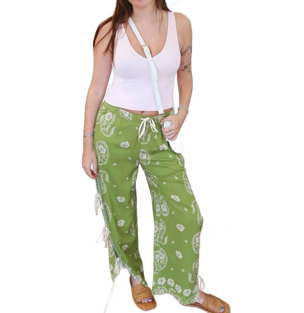 NEW BILA77 cardin tie side pant in calla green
